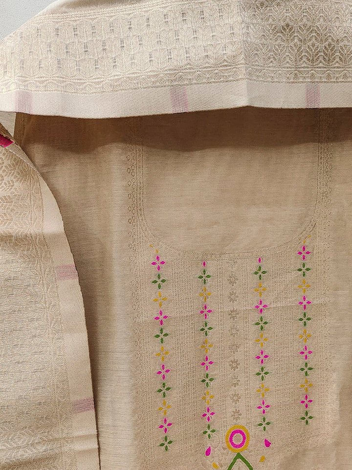 Chikoo Pure Banarasi Chanderi Woven Design Unstitched Dress Material