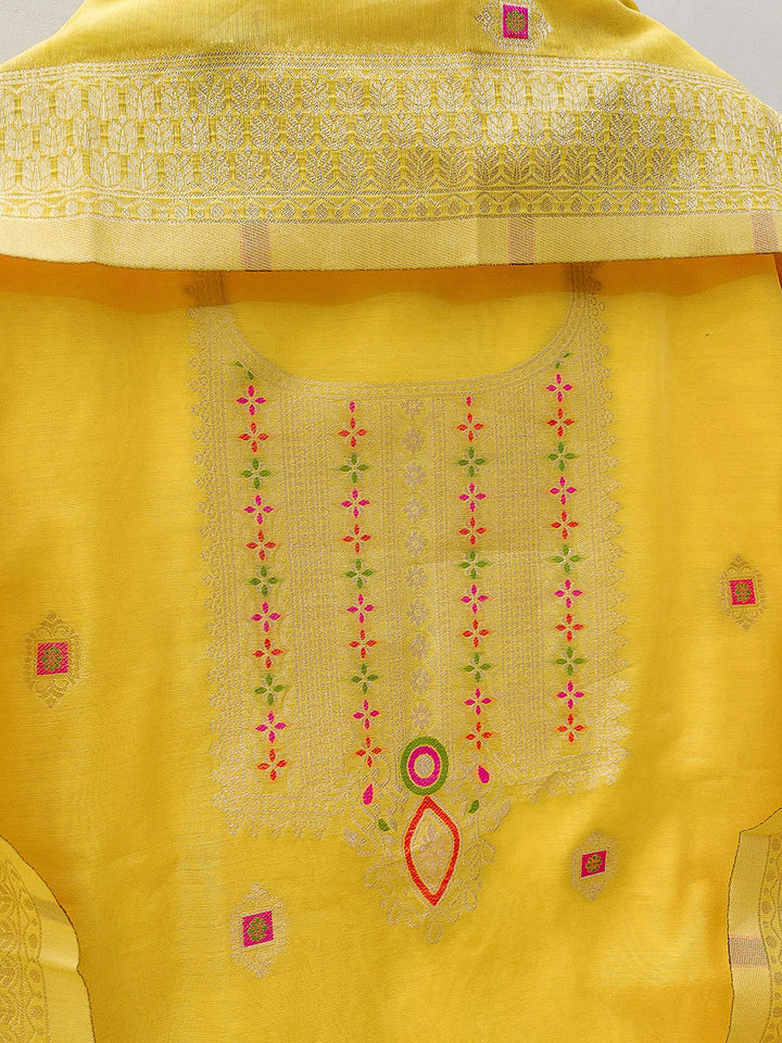 Yellow Pure Banarasi Chanderi Woven Design Unstitched Dress Material