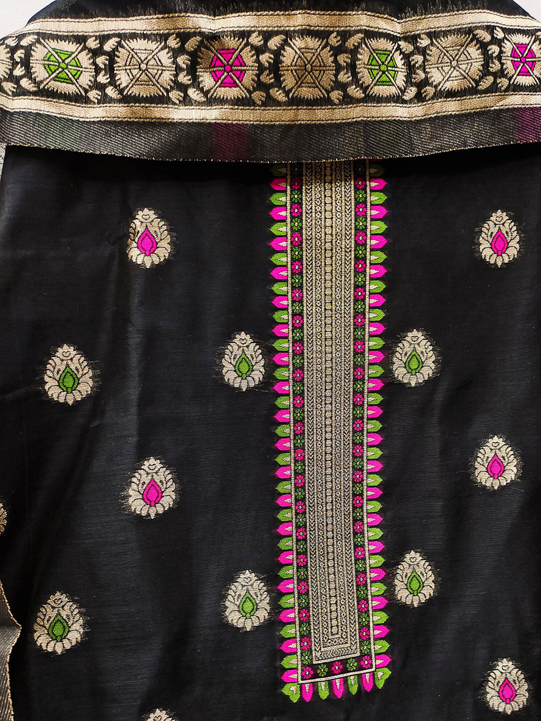 Black Pure Banarasi Chanderi Woven Design Unstitched Dress Material