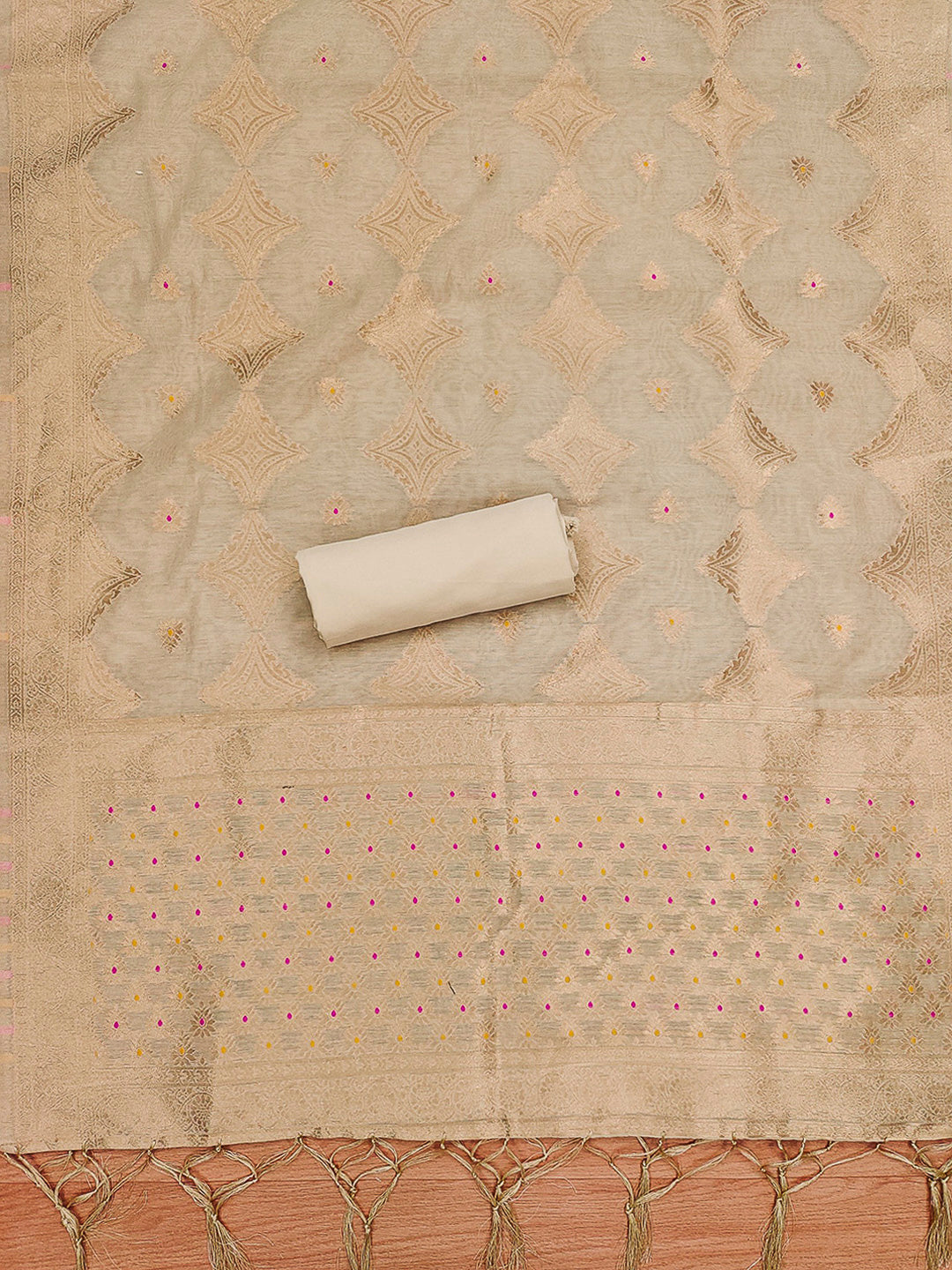 Chikoo Pure Banarasi Chanderi Woven Design Unstitched Dress Material
