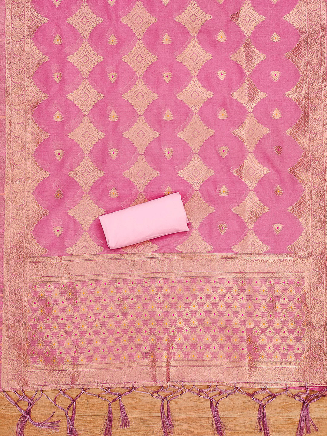 Pink Pure Banarasi Chanderi Woven Design Unstitched Dress Material