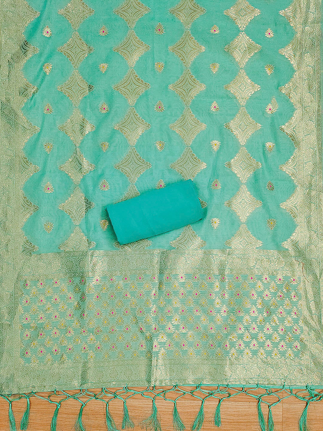 Sea-Green Pure Banarasi Chanderi Woven Design Unstitched Dress Material
