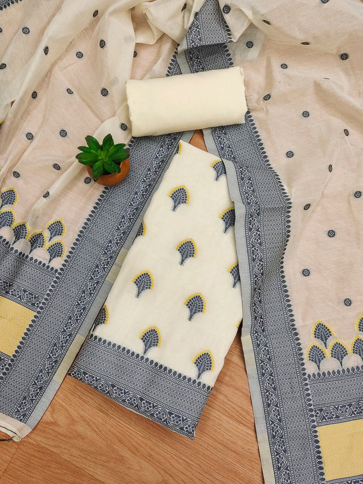 Grey Pure Handloom Banarasi Resham Cotton Woven Design Unstitched Dress Material