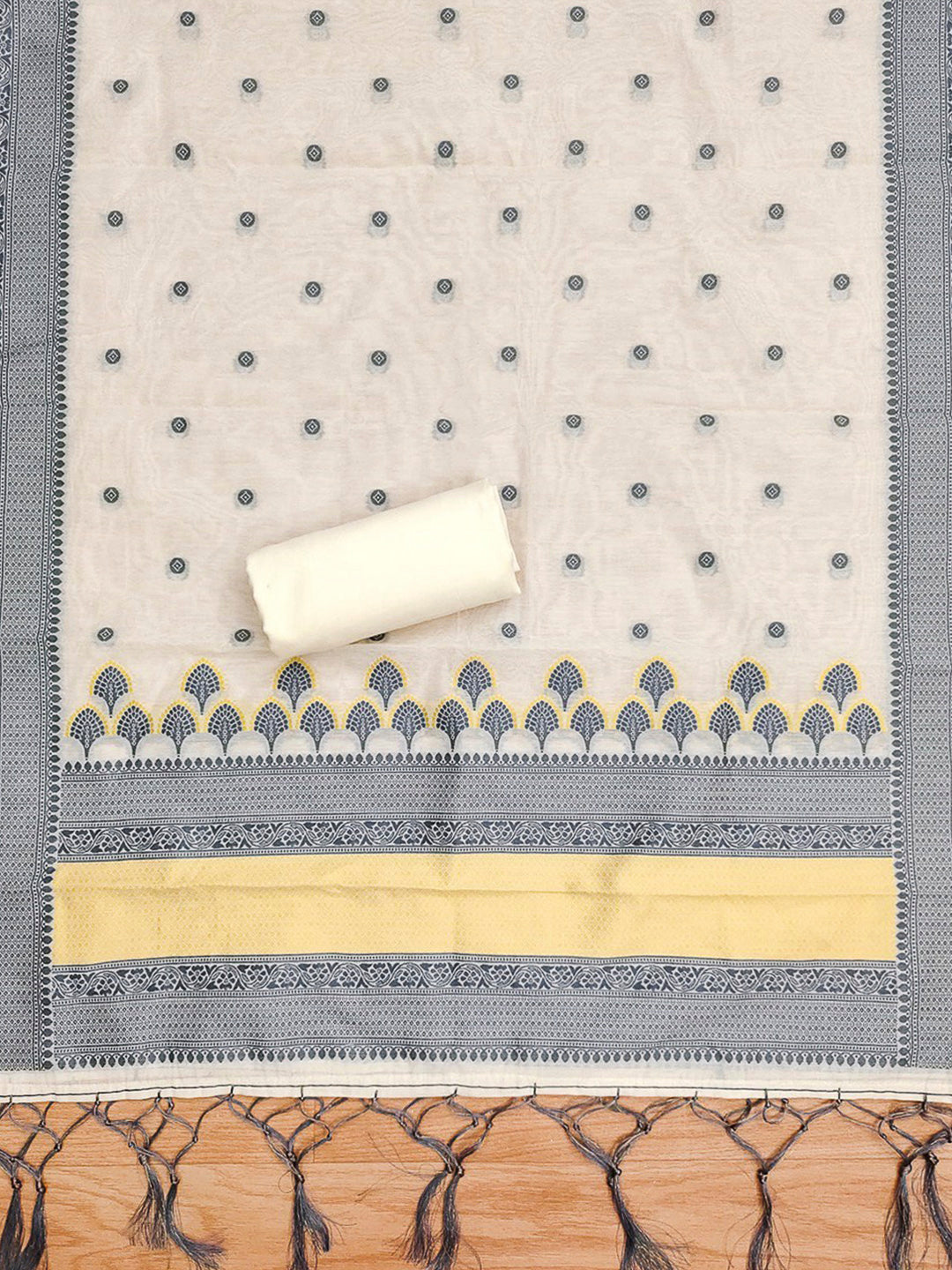 Grey Pure Handloom Banarasi Resham Cotton Woven Design Unstitched Dress Material