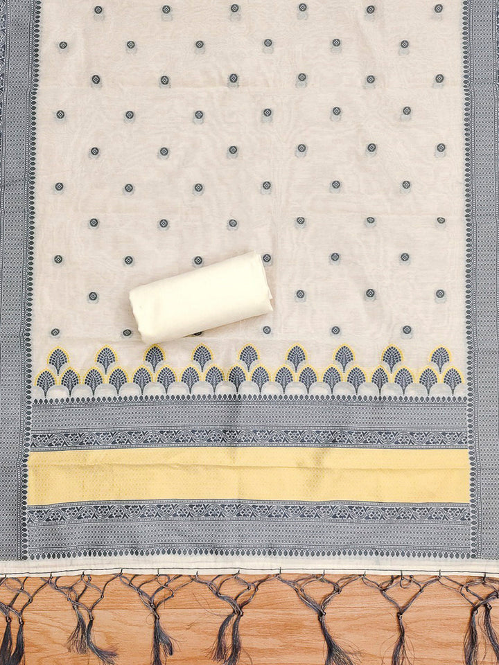 Grey Pure Handloom Banarasi Resham Cotton Woven Design Unstitched Dress Material