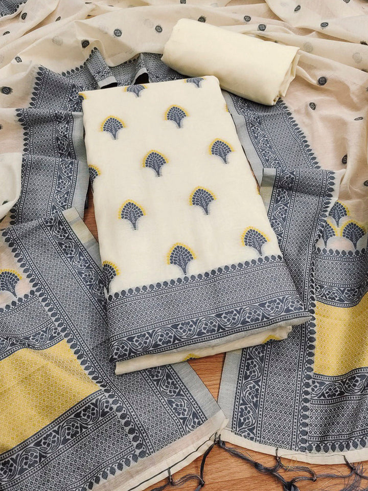 Grey Pure Handloom Banarasi Resham Cotton Woven Design Unstitched Dress Material