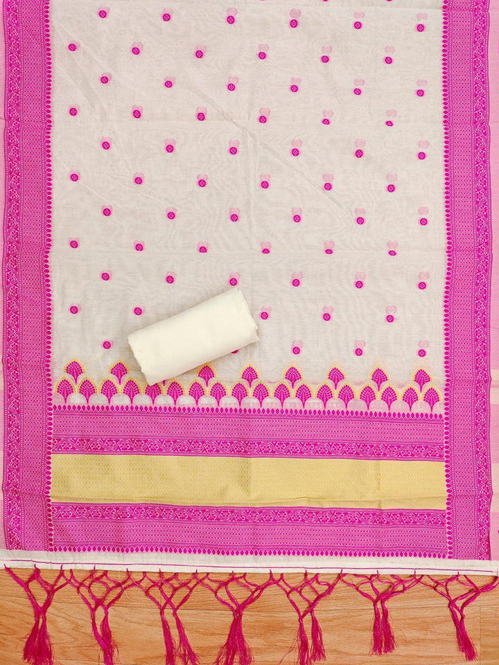 Pink Pure Handloom Banarasi Resham Cotton Woven Design Unstitched Dress Material