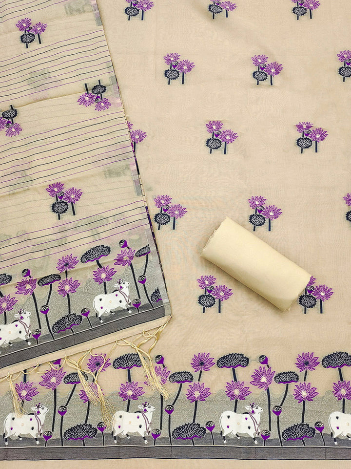 Chikoo Muga Cotton Woven Design Unstitched Dress Material