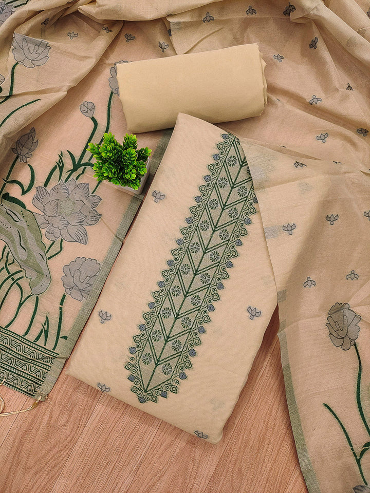 Chikoo Muga Cotton Woven Design Unstitched Dress Material