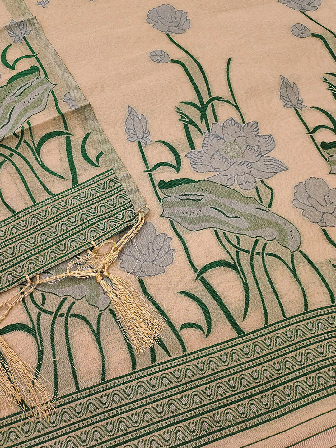 Chikoo Muga Cotton Woven Design Unstitched Dress Material
