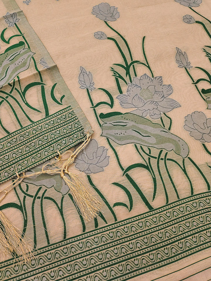 Chikoo Muga Cotton Woven Design Unstitched Dress Material