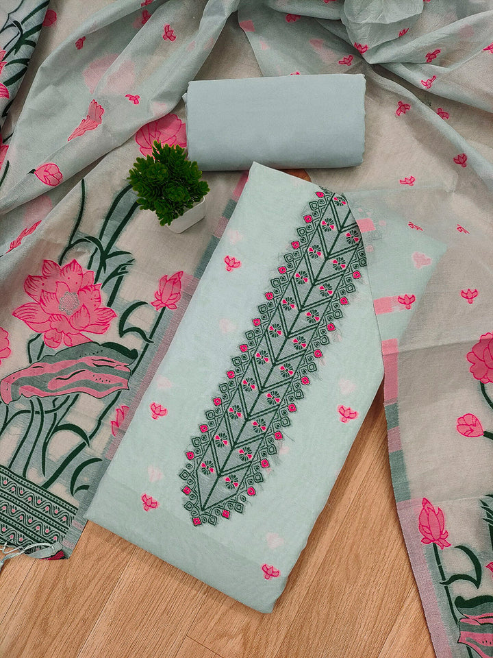 Grey Muga Cotton Woven Design Unstitched Dress Material