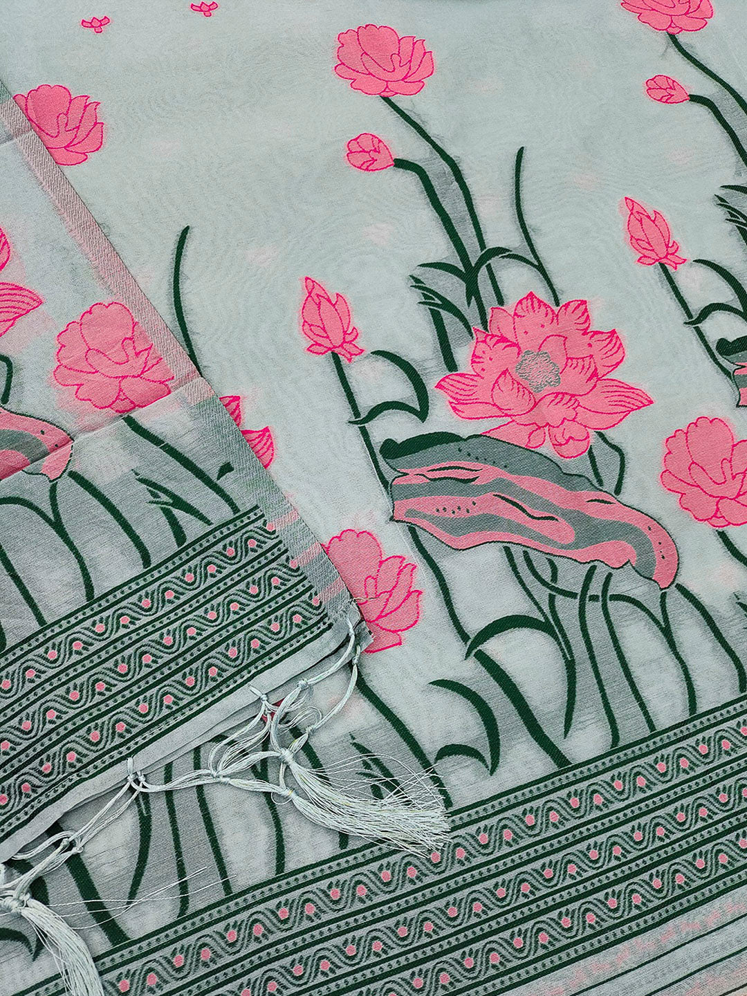Grey Muga Cotton Woven Design Unstitched Dress Material