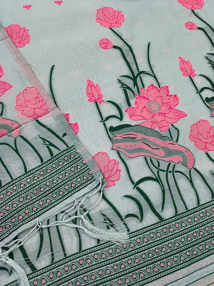 Grey Muga Cotton Woven Design Unstitched Dress Material