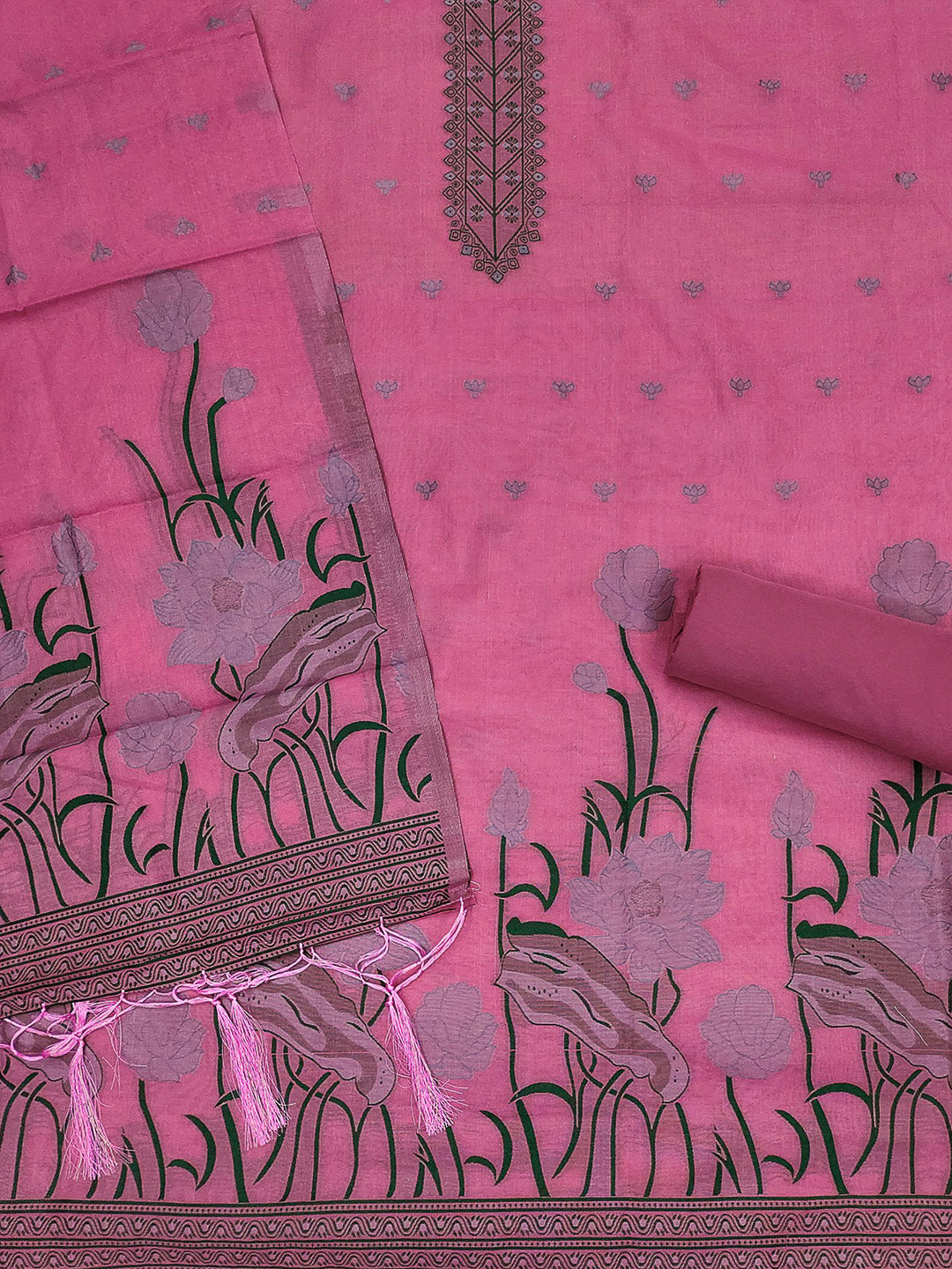 Pink Muga Cotton Woven Design Unstitched Dress Material