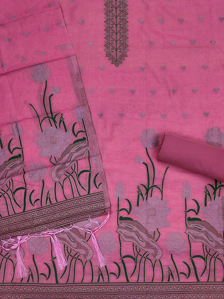 Pink Muga Cotton Woven Design Unstitched Dress Material