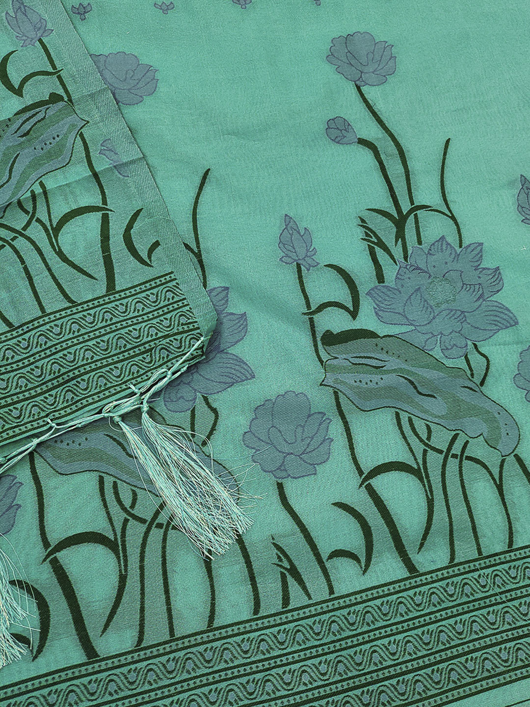 Sea-Green Muga Cotton Woven Design Unstitched Dress Material