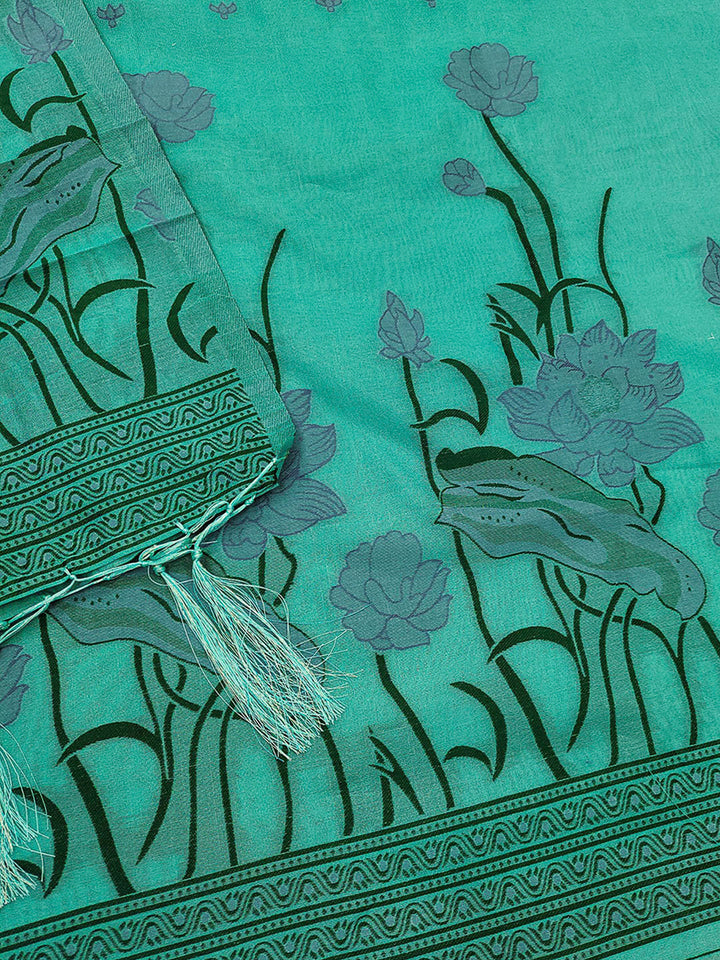 Sea-Green Muga Cotton Woven Design Unstitched Dress Material