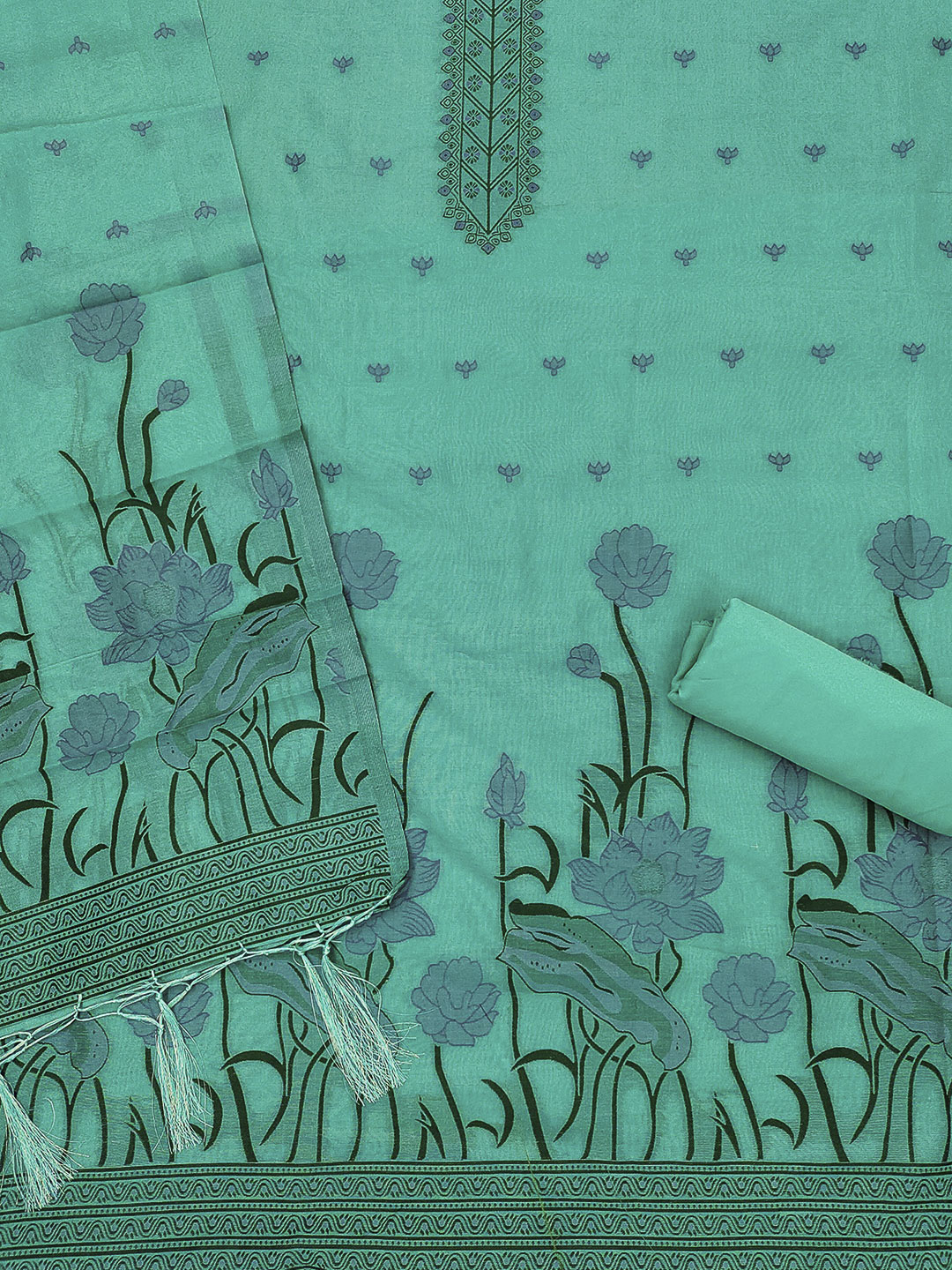 Sea-Green Muga Cotton Woven Design Unstitched Dress Material