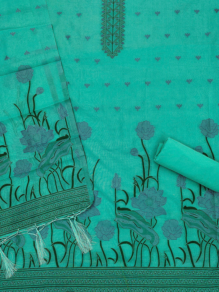 Sea-Green Muga Cotton Woven Design Unstitched Dress Material