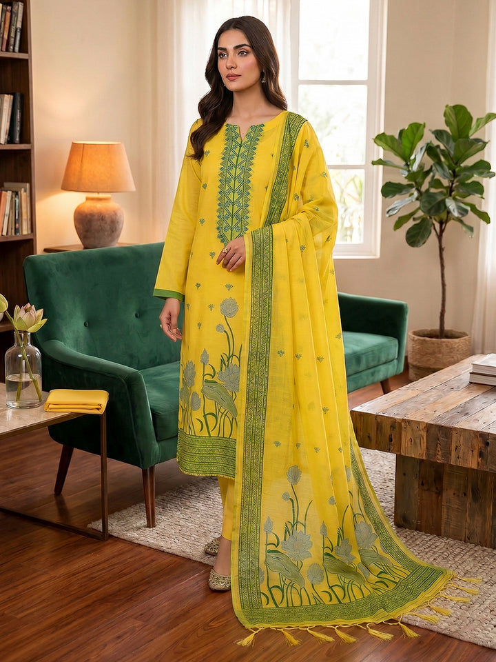 Yellow Muga Cotton Woven Design Unstitched Dress Material