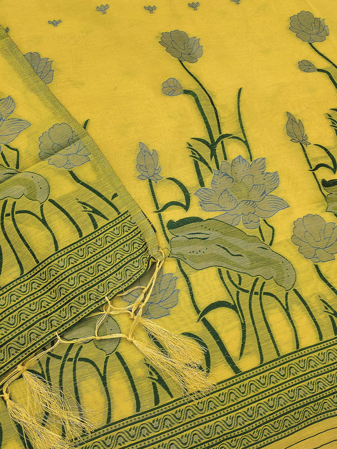 Yellow Muga Cotton Woven Design Unstitched Dress Material