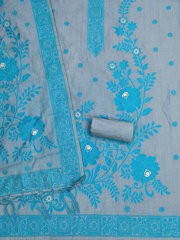 Grey Muga Cotton Woven Design Unstitched Dress Material