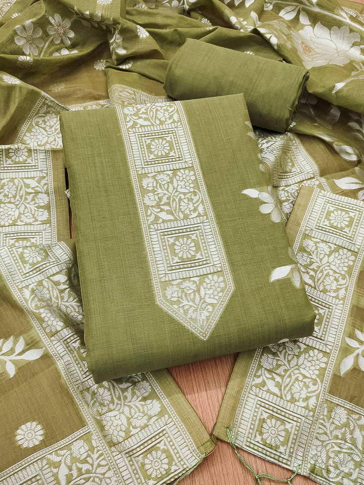 Mehndi Muga Cotton Woven Design Unstitched Dress Material