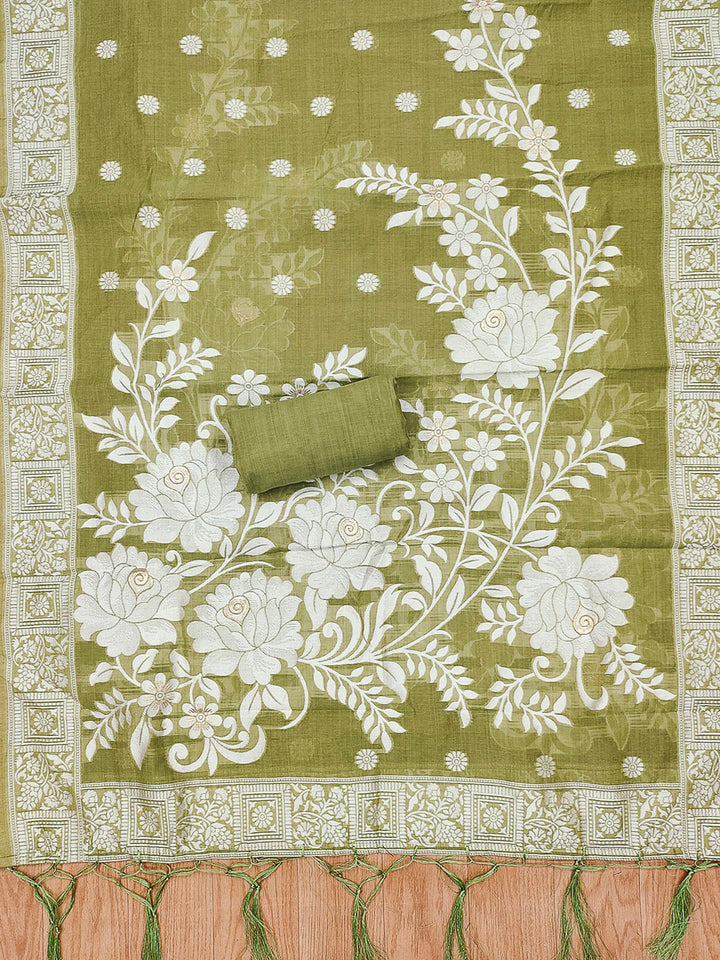 Mehndi Muga Cotton Woven Design Unstitched Dress Material