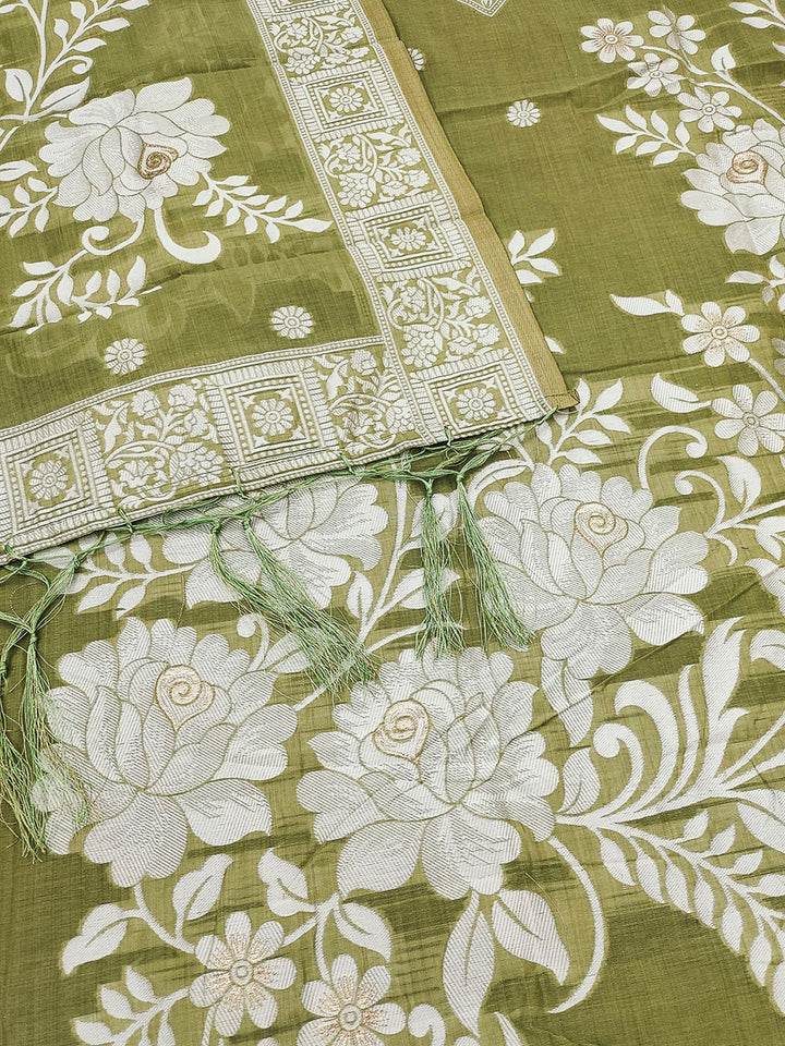 Mehndi Muga Cotton Woven Design Unstitched Dress Material