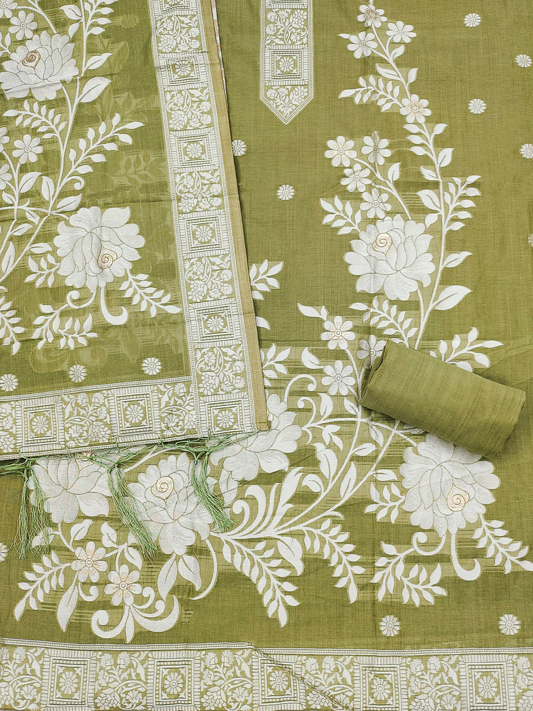Mehndi Muga Cotton Woven Design Unstitched Dress Material