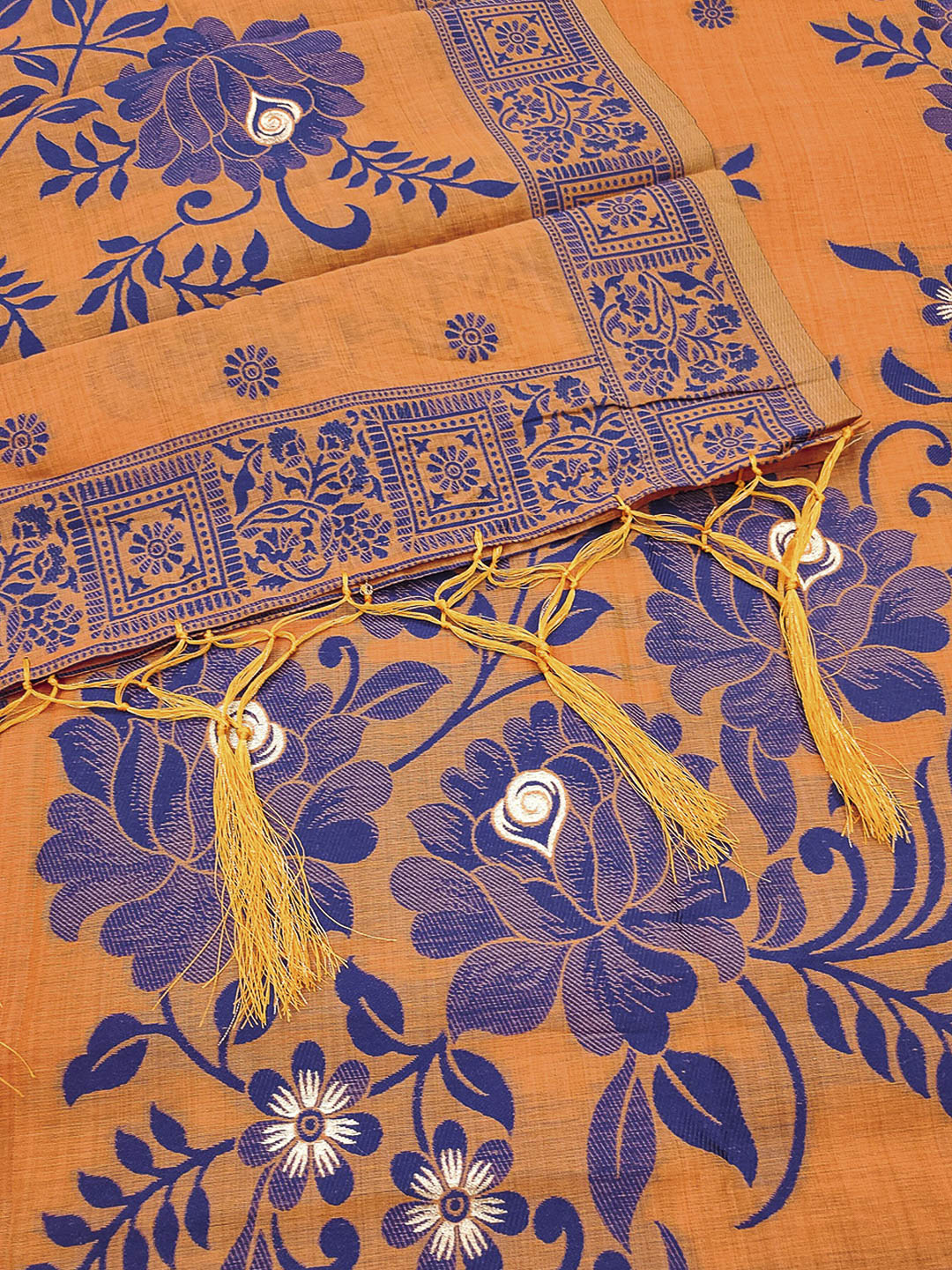 Orange Muga Cotton Woven Design Unstitched Dress Material