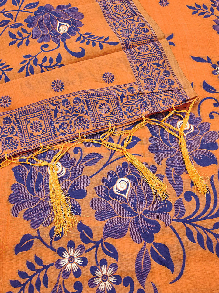 Orange Muga Cotton Woven Design Unstitched Dress Material