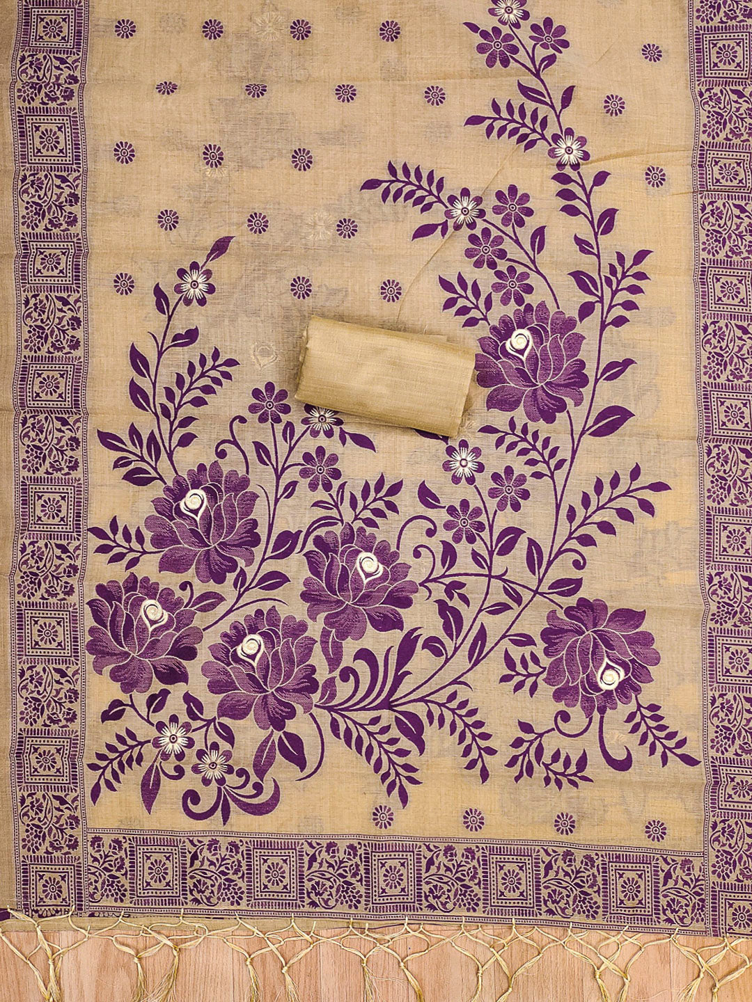 Chikoo Muga Cotton Woven Design Unstitched Dress Material
