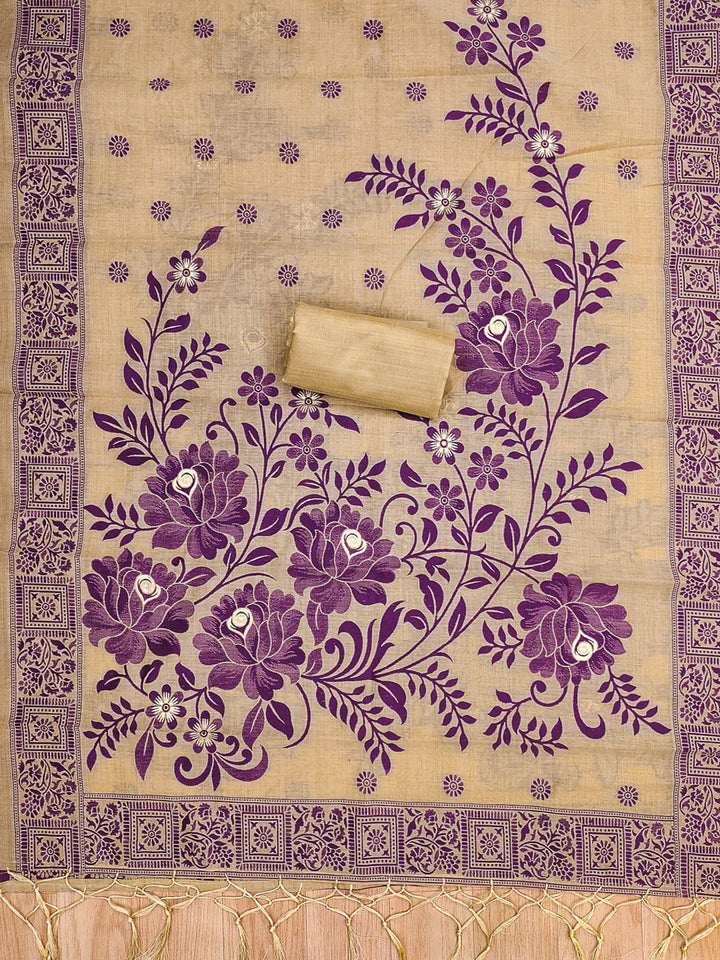 Chikoo Muga Cotton Woven Design Unstitched Dress Material