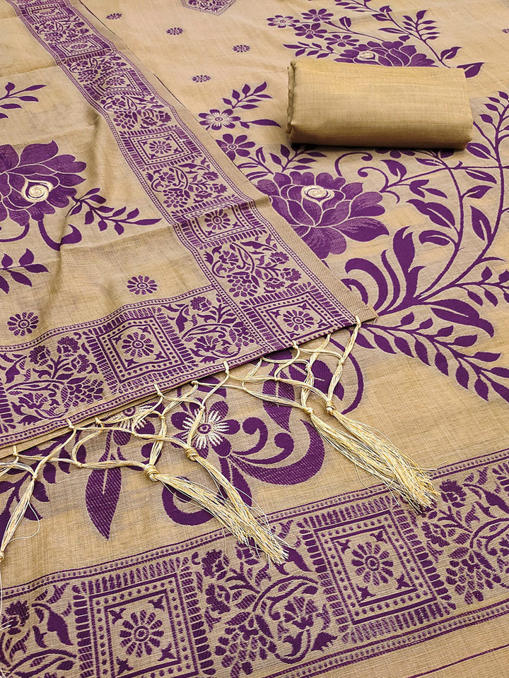 Chikoo Muga Cotton Woven Design Unstitched Dress Material