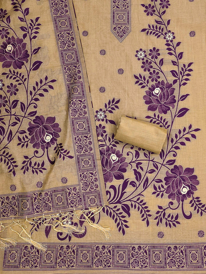 Chikoo Muga Cotton Woven Design Unstitched Dress Material
