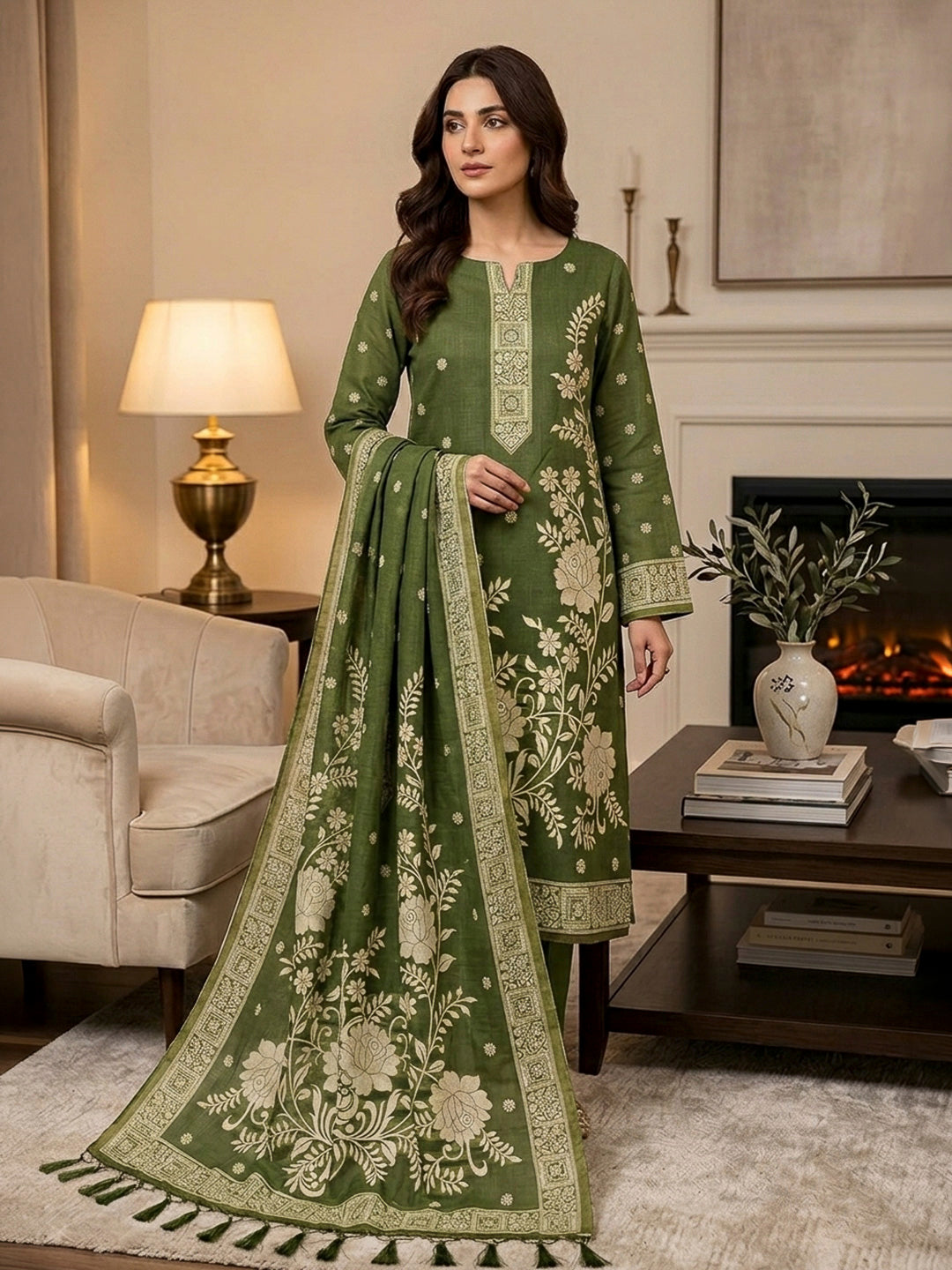Mehndi Muga Cotton Woven Design Unstitched Dress Material