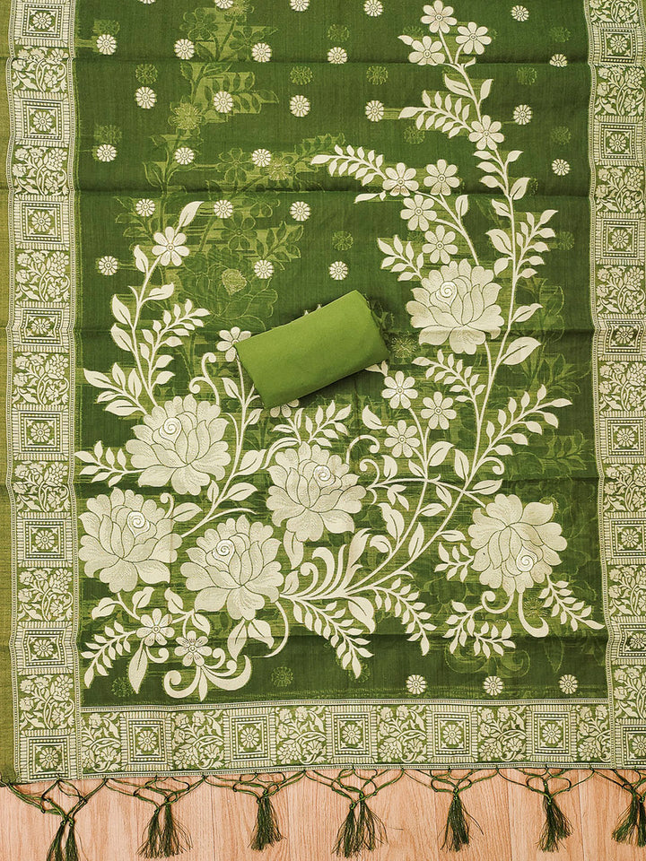 Mehndi Muga Cotton Woven Design Unstitched Dress Material