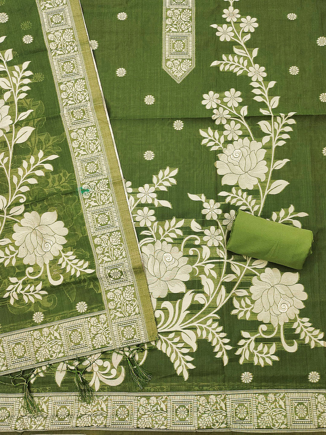 Mehndi Muga Cotton Woven Design Unstitched Dress Material