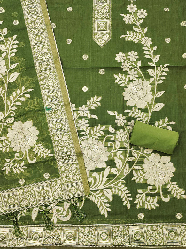Mehndi Muga Cotton Woven Design Unstitched Dress Material