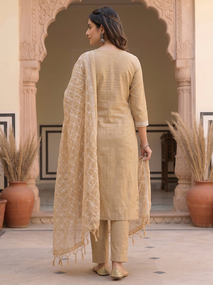 Cream Muga Cotton Woven Design Unstitched Dress Material