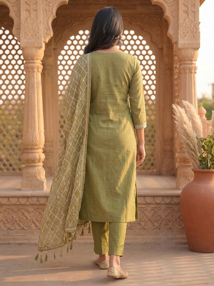 Mehndi Muga Cotton Woven Design Unstitched Dress Material