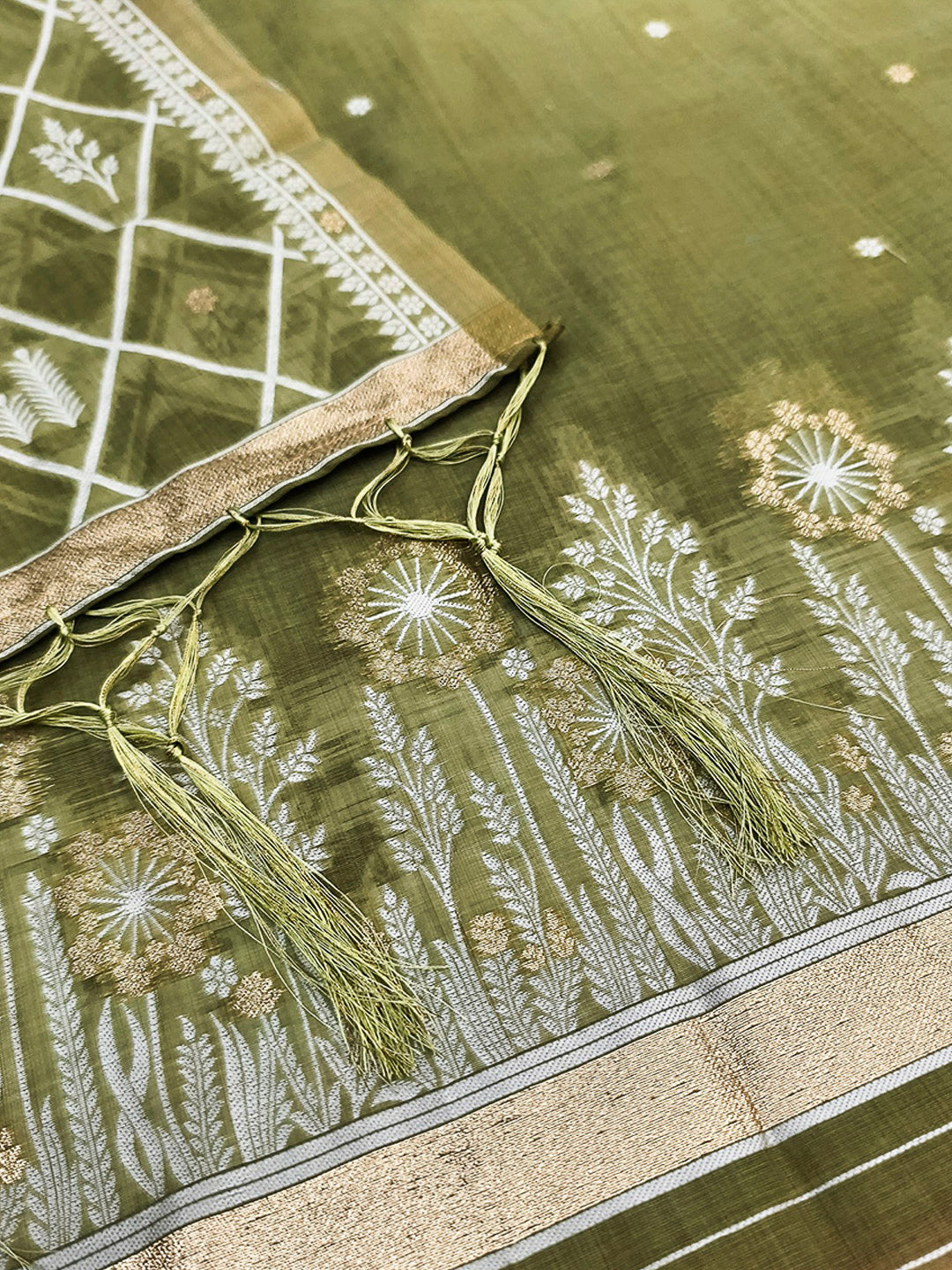 Mehndi Muga Cotton Woven Design Unstitched Dress Material