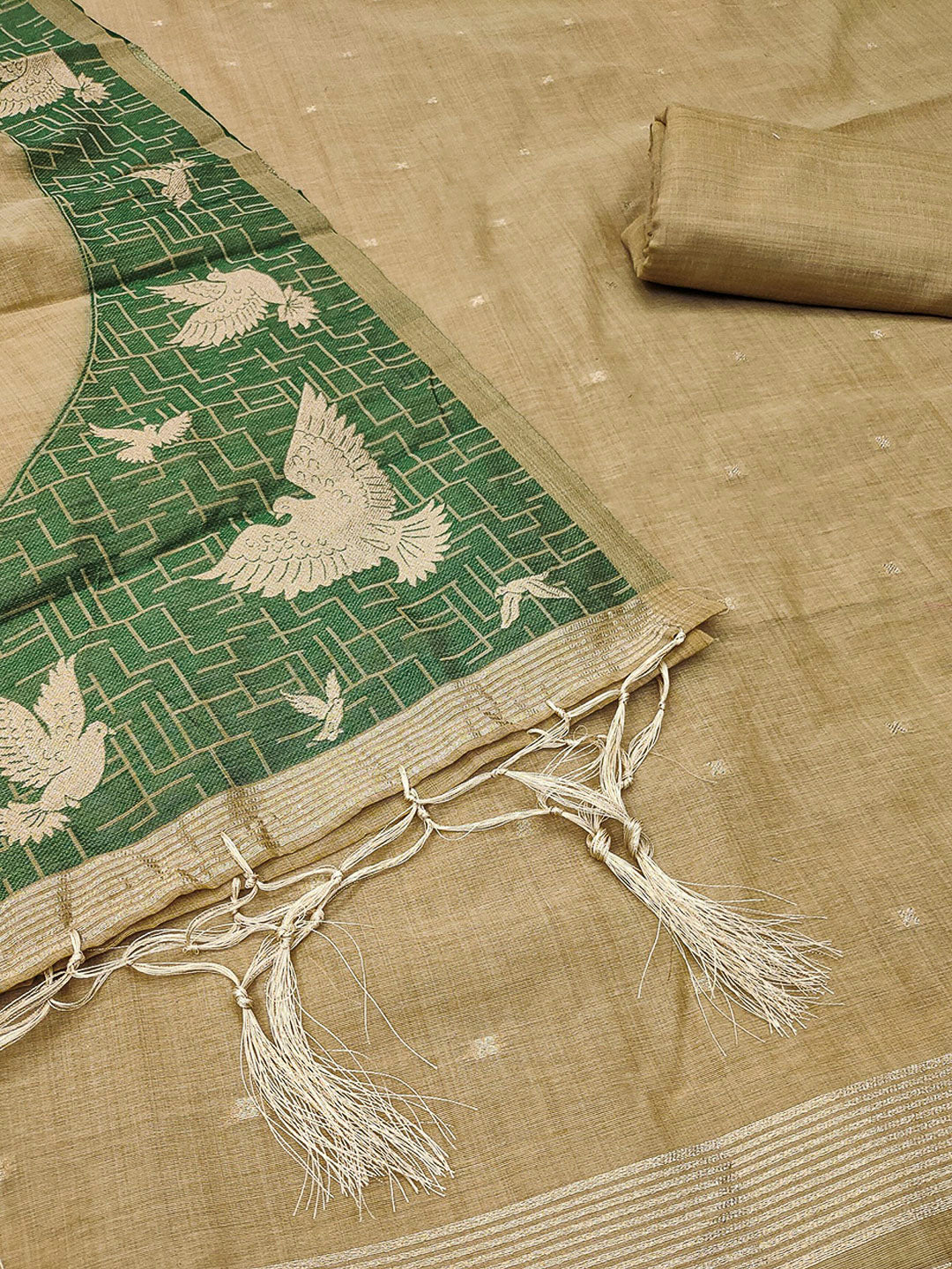 Chikoo Muga Cotton Woven Design Unstitched Dress Material