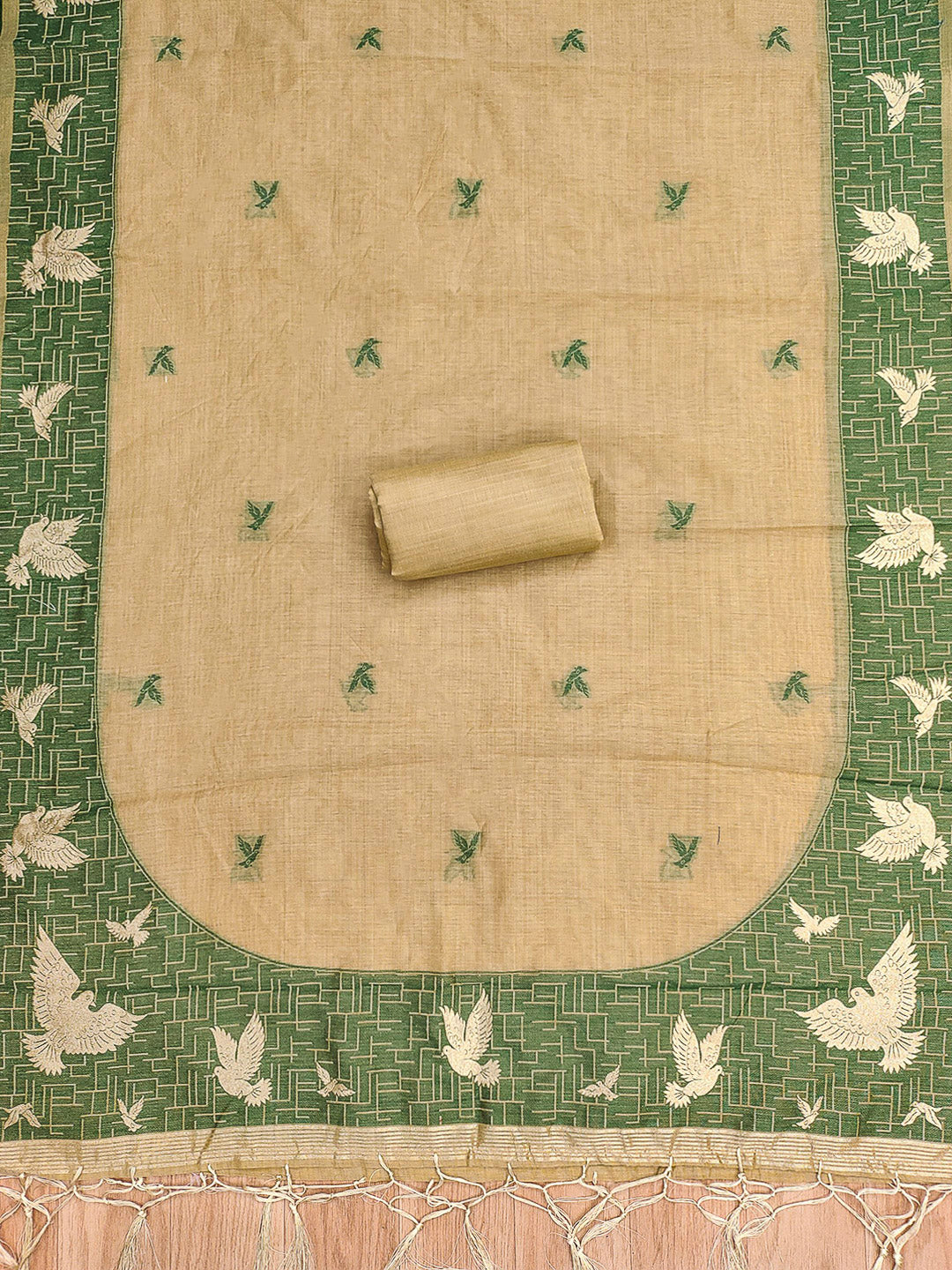 Chikoo Muga Cotton Woven Design Unstitched Dress Material