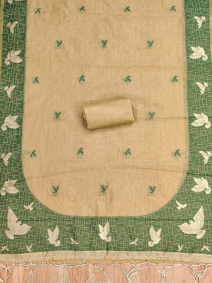 Chikoo Muga Cotton Woven Design Unstitched Dress Material