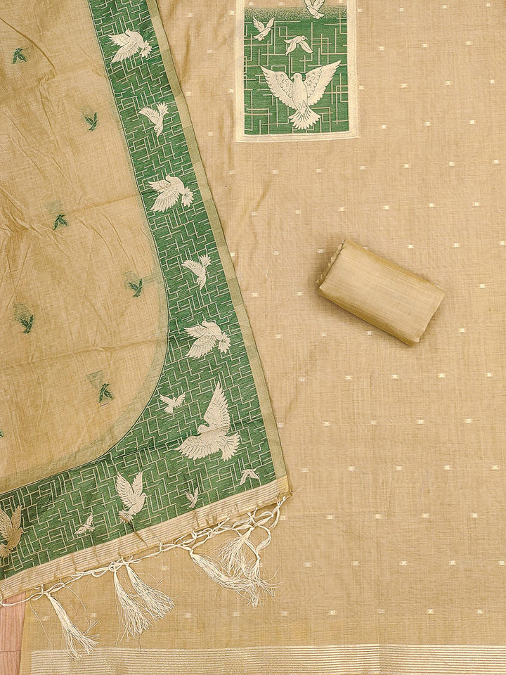 Chikoo Muga Cotton Woven Design Unstitched Dress Material