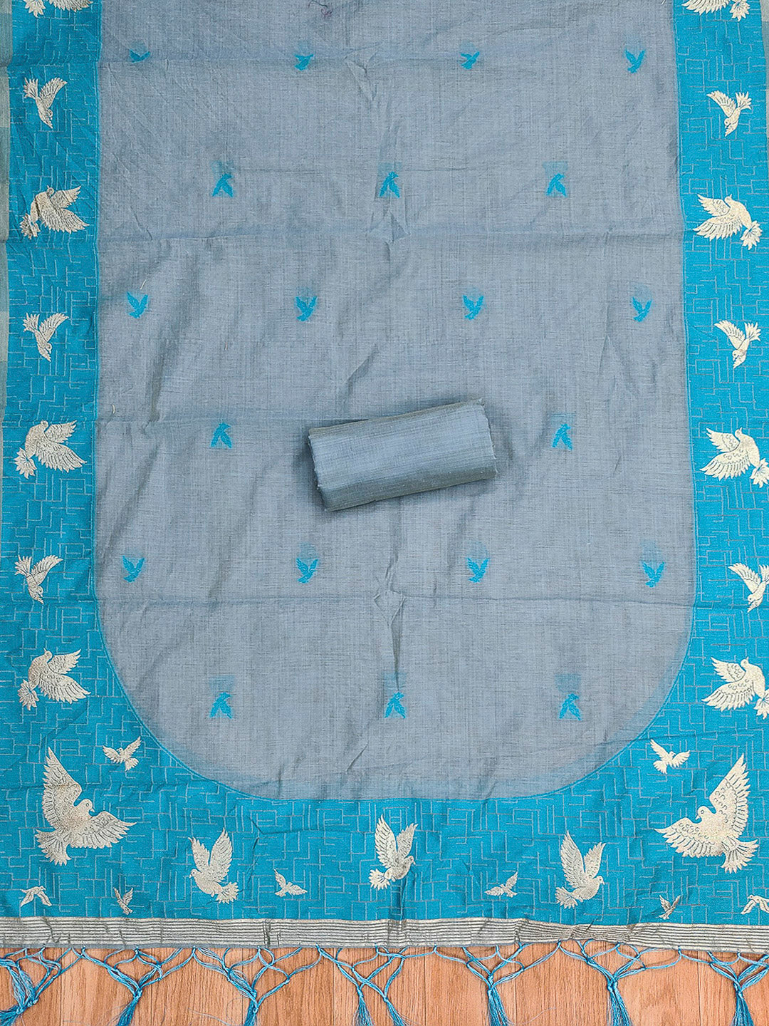 Grey Muga Cotton Woven Design Unstitched Dress Material