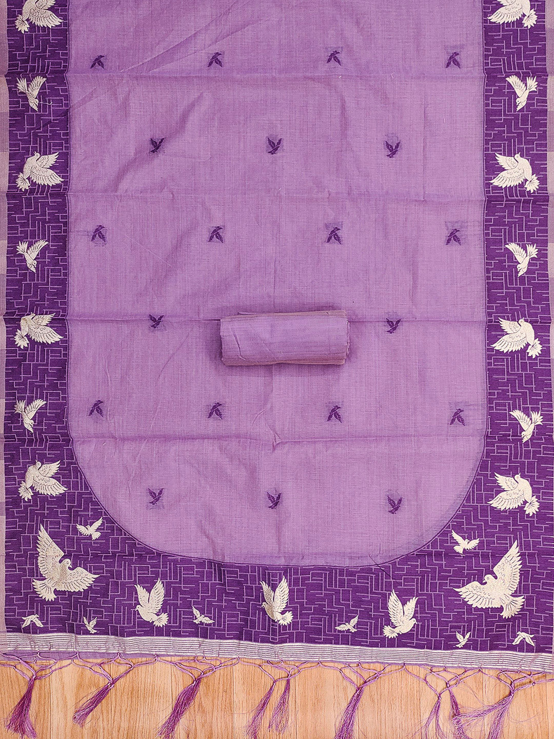 Purple Muga Cotton Woven Design Unstitched Dress Material